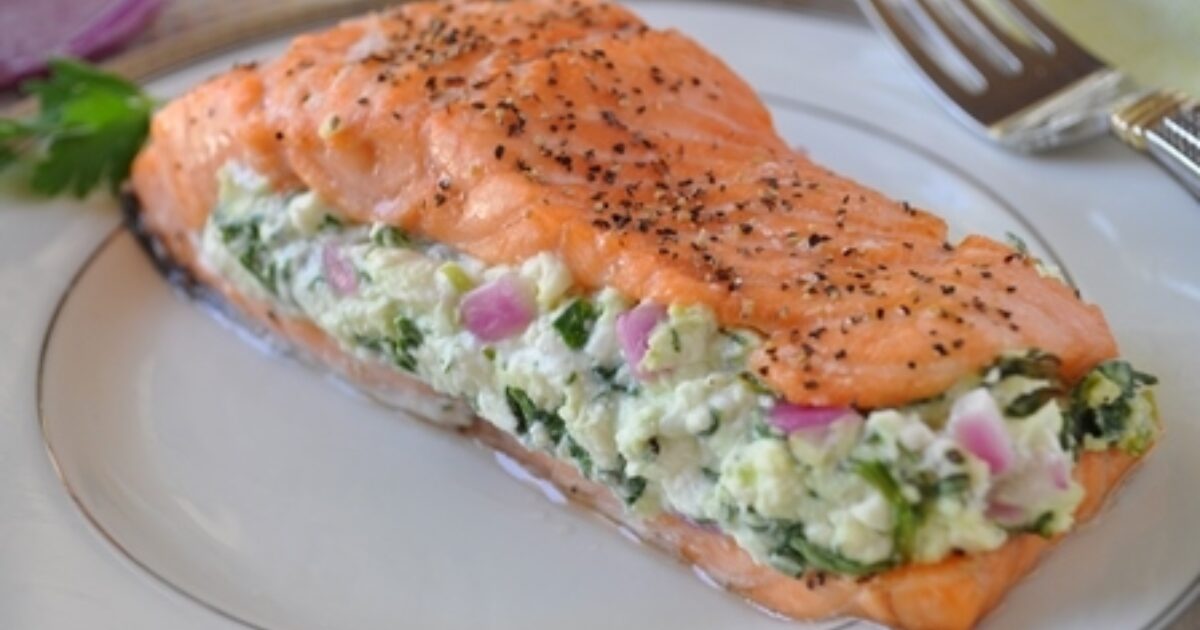 Simple Salmon with Spinach Feta Stuffing | Speaking of Women’s Health