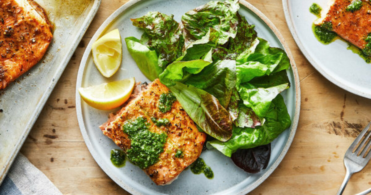 Pan Seared Salmon with Basil Dressing | Speaking of Women’s Health